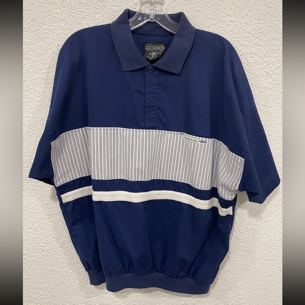 Members Only Navy Blue Polo with White Stripe Panel